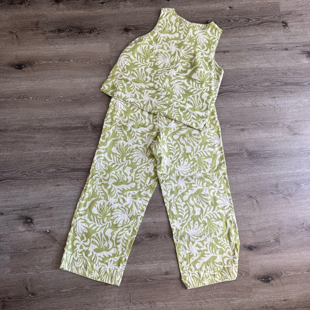 Rachel Zoe Green and White Leaf-Print Cropped Jumpsuit